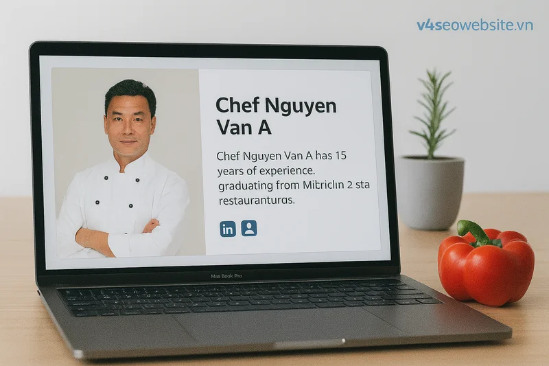 Bí quyết viết bài hướng dẫn công thức (Recipes) SEO hiệu quả 4 Tăng độ tin cậy cho website ẩm thực bằng cách xây dựng hồ sơ tác giả chi tiết, chuyên nghiệp và tối ưu E-E-A-T.