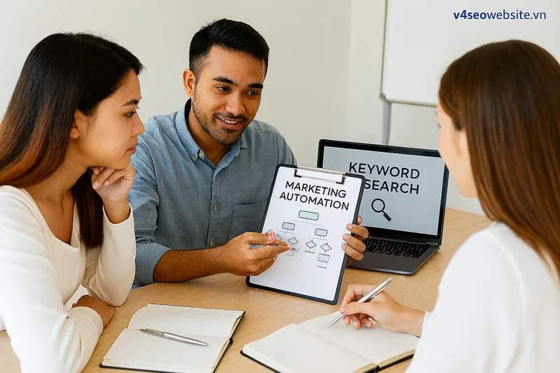 Cách viết bài phỏng vấn SEO cho website - Hướng dẫn chi tiết 2025 2 Kết hợp keyword research và automation để nâng cao hiệu quả SEO.
