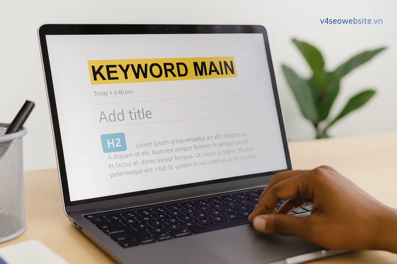 Làm sao để chọn đúng từ khóa cho bài viết? Hướng dẫn chi tiết từ A-Z 3 Đặt từ khóa chính ở title, H1, đoạn mở đầu và URL giúp Google hiểu nội dung và cải thiện thứ hạng bài viết.