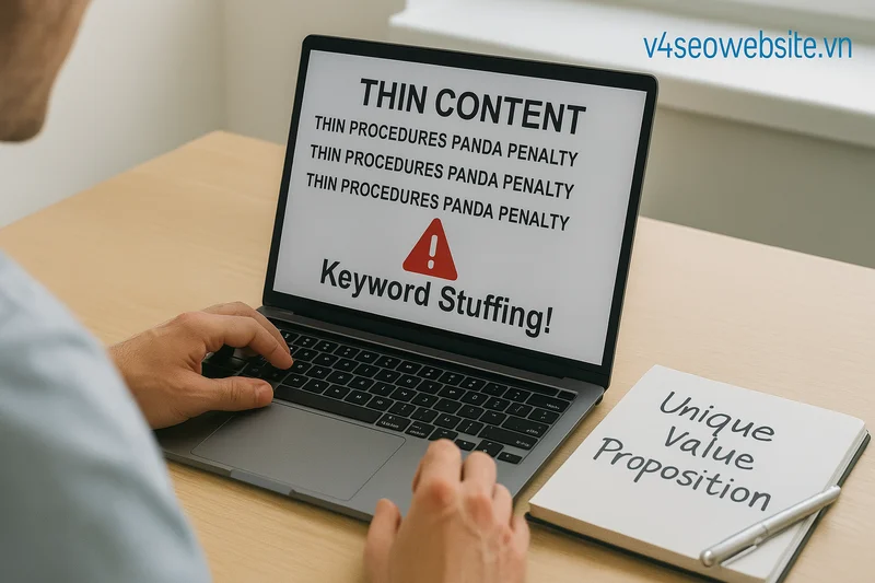 Tầm quan trọng của content trong chiến lược SEO: Bí quyết thành công 2025 6 Nhồi nhét từ khóa quá mức sẽ dẫn đến hình phạt Google penalty,website của bạn sẽ bị giảm thứ hạng.